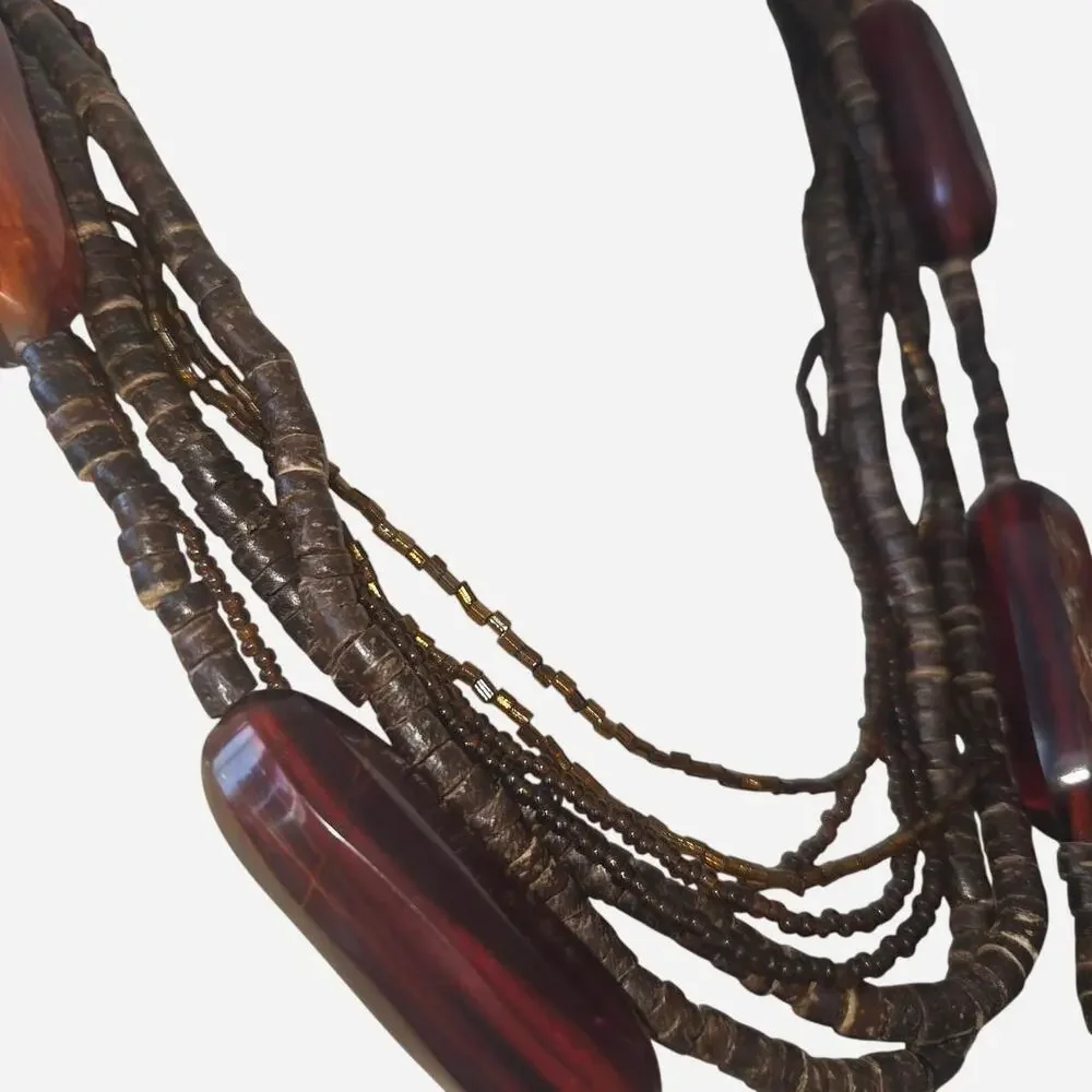 Brown and red beaded necklace